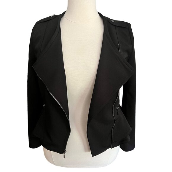 White House Black Market Size 14 Black Asymmetrical Zip Peplum Moto Jacket - Picture 4 of 14